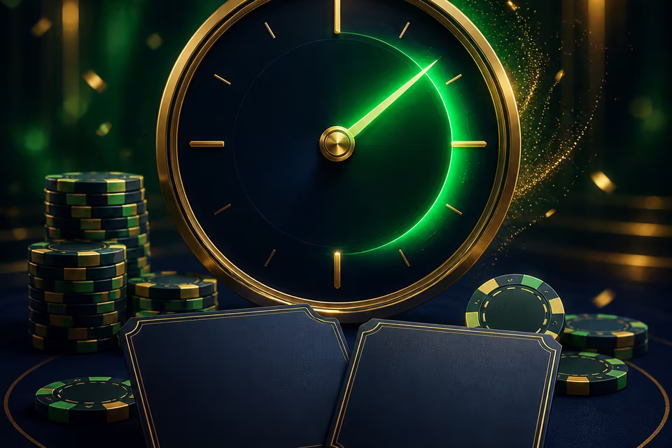Free-spins timing shown with abstract clock and chips