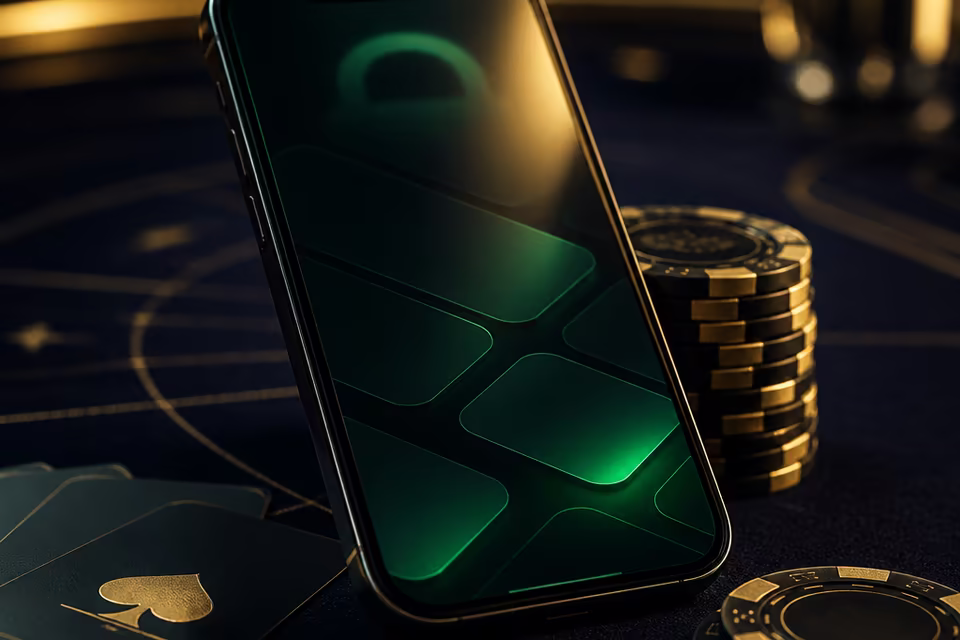Mobile casino access shown with a dark phone scene